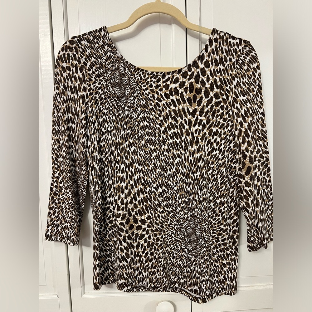 Liverpool 3/4 Sleeve Scoop Neck Animal Print Top